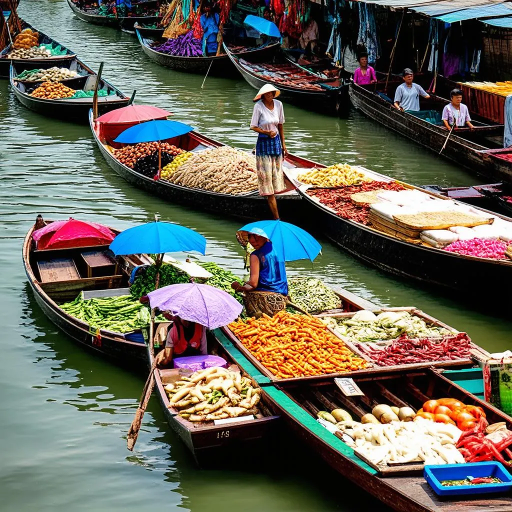 Busy Floating Market Scene